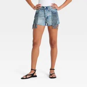 Women's High-Rise Mini Cut-Off Fringe Denim Shorts - Universal Thread Light Wash 0