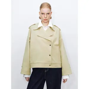 URBAN REVIVO 2026 Spring Women's Polyester Shiny Lapel Collar Long Sleeve Biker Jacket - Buttoned, Loose-Fit, Premium Minimalist Basic Fabric, Casual Outerwear Tops Coats, UWG150129, Stylish Design