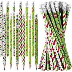 60 count Christmas Pencils Bulk  Xmas Pencil with Eraser Merry Christmas Stationery for   Xmas Party Favors Holiday Goodie Bag Stuffers
