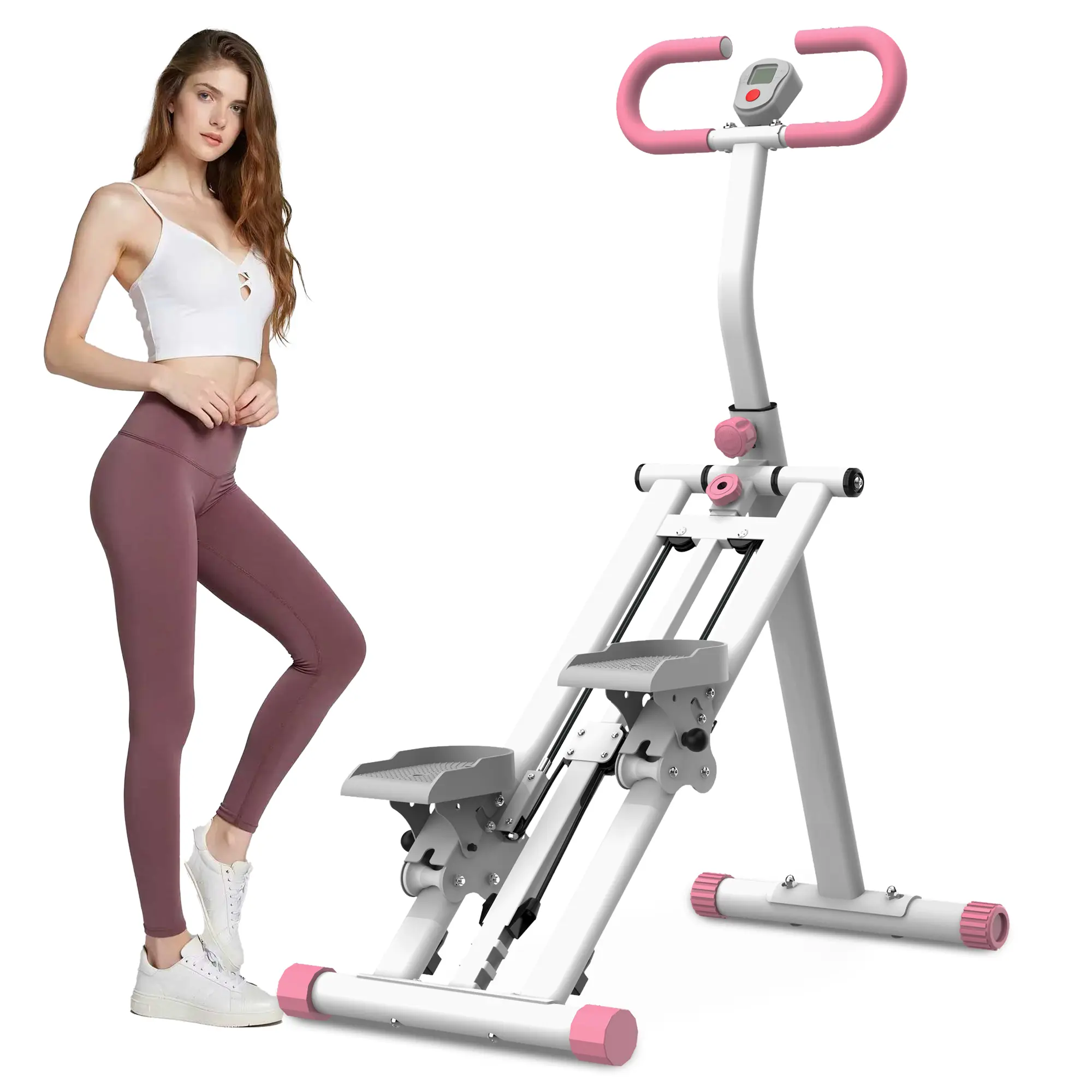 Vertical Climber Stepper, Pink Foldable Home Workout Machine for Full Body Exercise, Stable Triangular Frame with Digital Display, 265 lb Capacity, Home Fitness Stepper, Exercise Stepper