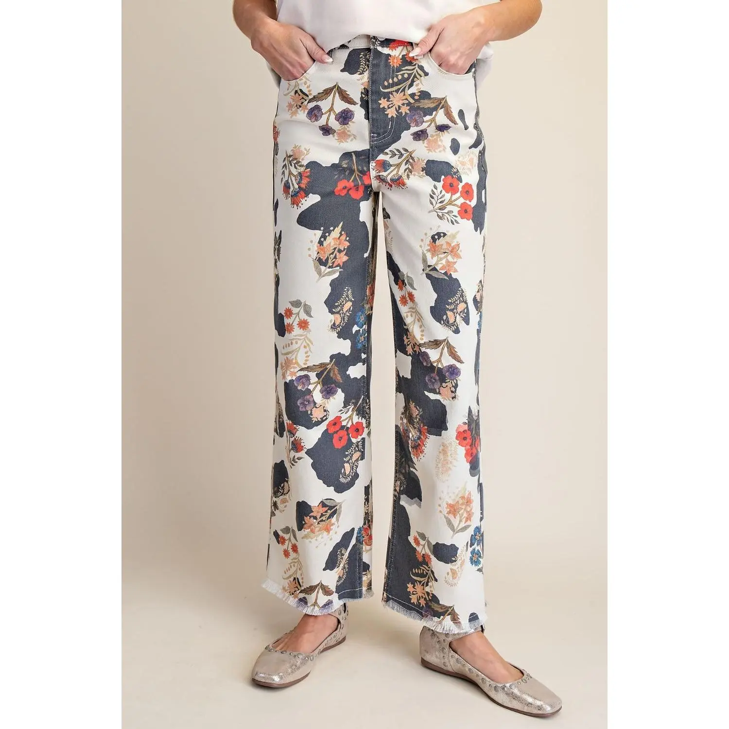 EASEL Ash Cow Floral Print Pants