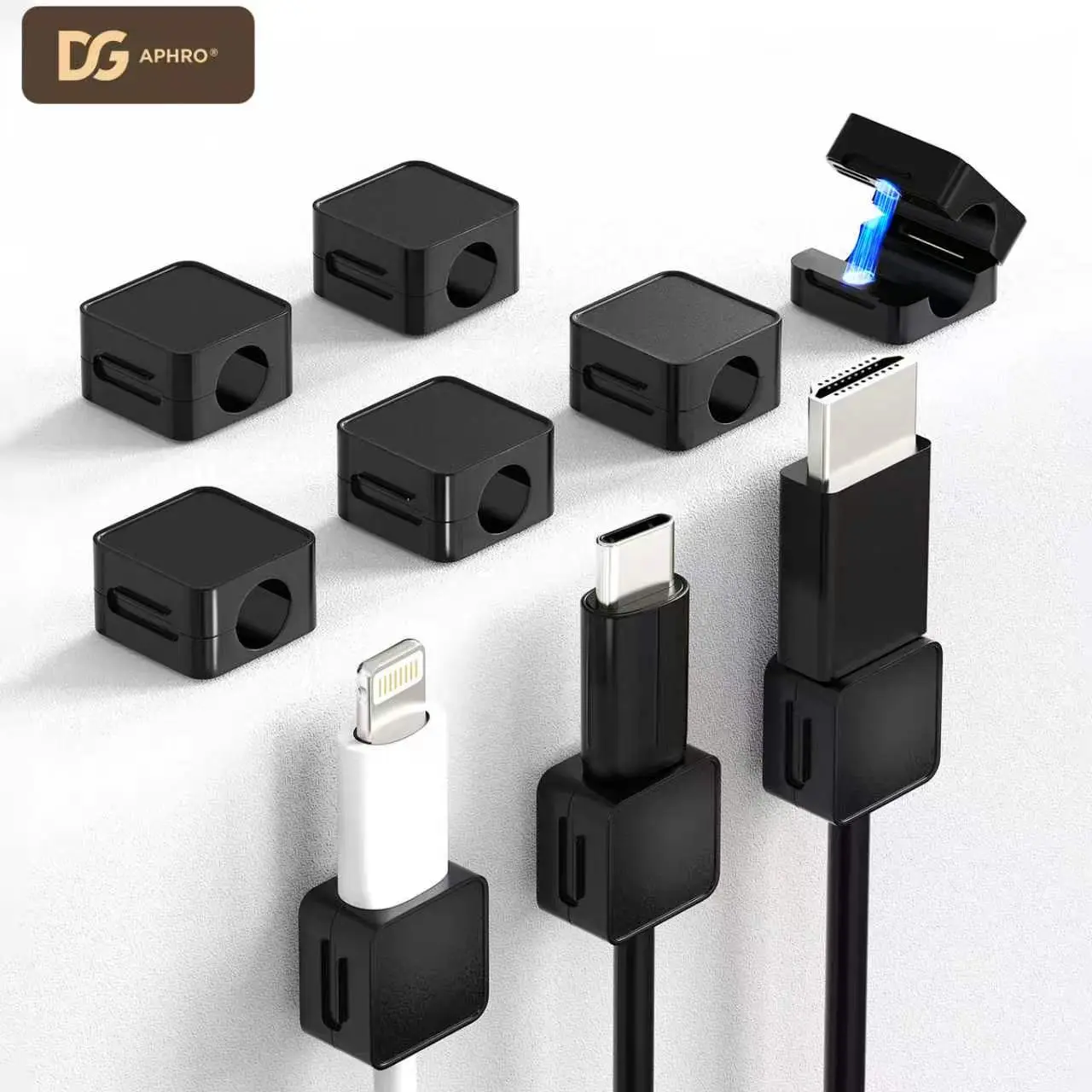 DGAPHRO 9-Pack Magnetic USB Cable Management Clips - Self-Adhesive No-Residue Charger Cord Organizer, Magnetic Cable Holder for Desk, Nightstand, Wall, Computer Accessories for Desk Wire Organizers.