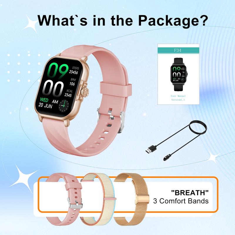 WSQ Smart Watches for Women & Men IP68 2.04 HD Touch Screen Fitness Tracker with ChatGPT AI Voice 3 Bands Step Counter Heart Rate Sleep Monitor Bluetooth GPS Wi-Fi Compatible Android iOS Multifunction Wearable Black