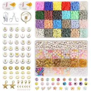 6mm 9300pcs 24 Color Clay Beads Bracelet Making Kit. Friendship Bracelet Kit Comes In 2 Boxes And Includes Round Letter Beads With Charms. Diy Handicraft Jewelry Making Gift Suitable For Teen Adults. Beaded Choker Adjustable Clasp beads