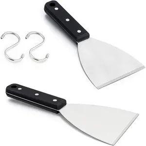 Griddle Scraper 2 count, Stainless Steel 9.5in Slant Edge Metal Grill Scraper  for  Service & Cleaning Supplies,  for Teppanyaki Flat Top BBQ Indoor & Outdoor, Dishwasher Safe