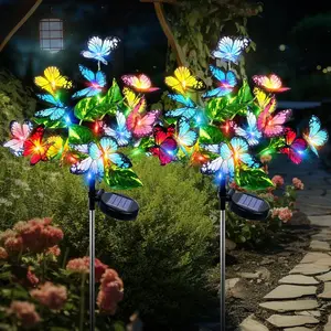 [Summervibes]Lightweight Artificial Flower Bouquet - Decorative Butterfly Flower with Solar Powered LED, Realistic Nighttime Glow for Yard, Lawn, Patio & Porch, Waterproof, Energy Efficient, Fairy Garden Decoration