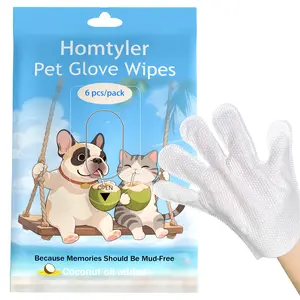 Homtyler Pet Cleaning Glove Wipes, Dog Grooming Gloves for After Walk, Disposable Cat Wipes for Paws, Natural Ingredient Hypoallergenic, 6pcs/18pcs/24pcs Pet Wipes