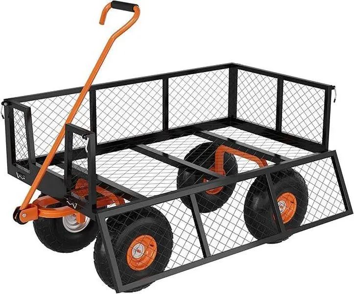 Heavy Duty Steel Garden Wagon Cart 900lb Capacity with Removable Sides 10in Tires for Yard Lawn Farm Warehouse, Removable-Side-Panel, Outdoor, Steel Mesh