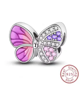 925 Sterling Silver Pink Butterfly Charm