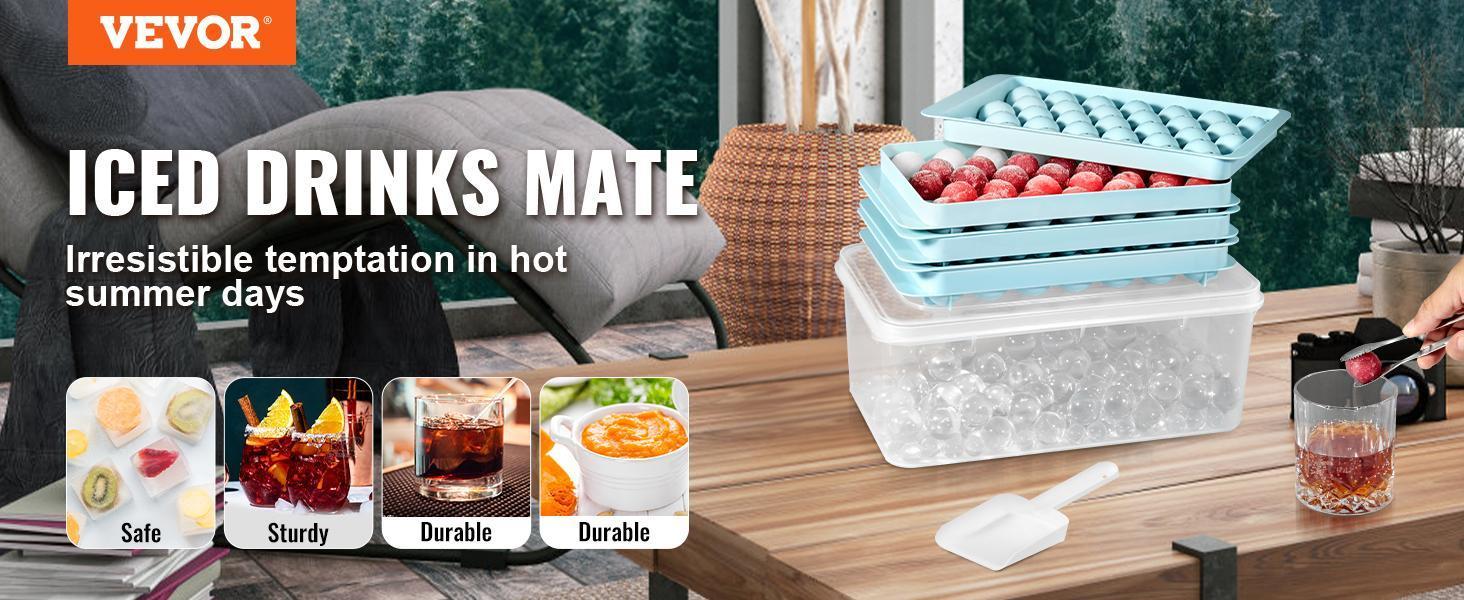 【Summervibes】VEVOR Ice Cube Tray, TikTokShopBlackFriday, Round Ice Ball Maker for Freezer, 2x33pcs & 1x104pcs Ice Balls, Sphere Ice Cube Making 170pcs Small Ice Chilling Cocktail Whiskey Tea Coffee, 3Pack Ice trays & Ice Bin & Scoop
