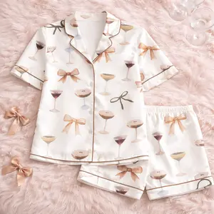 Espresso Martini Pajama Set Print Comfy Latin Sleepwear & Loungewear Pjs Top & Shorts, Trendy Nightwear Gift for Her