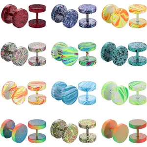 Drperfect 12 Pairs Stainless Steel Faux Gauge Earrings Stud Earrings for Men Women Cheater Fake Ear Plugs Gauges Tunnel Daily