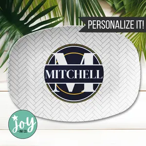 Tile Pattern Navy Blue Monogrammed Platter