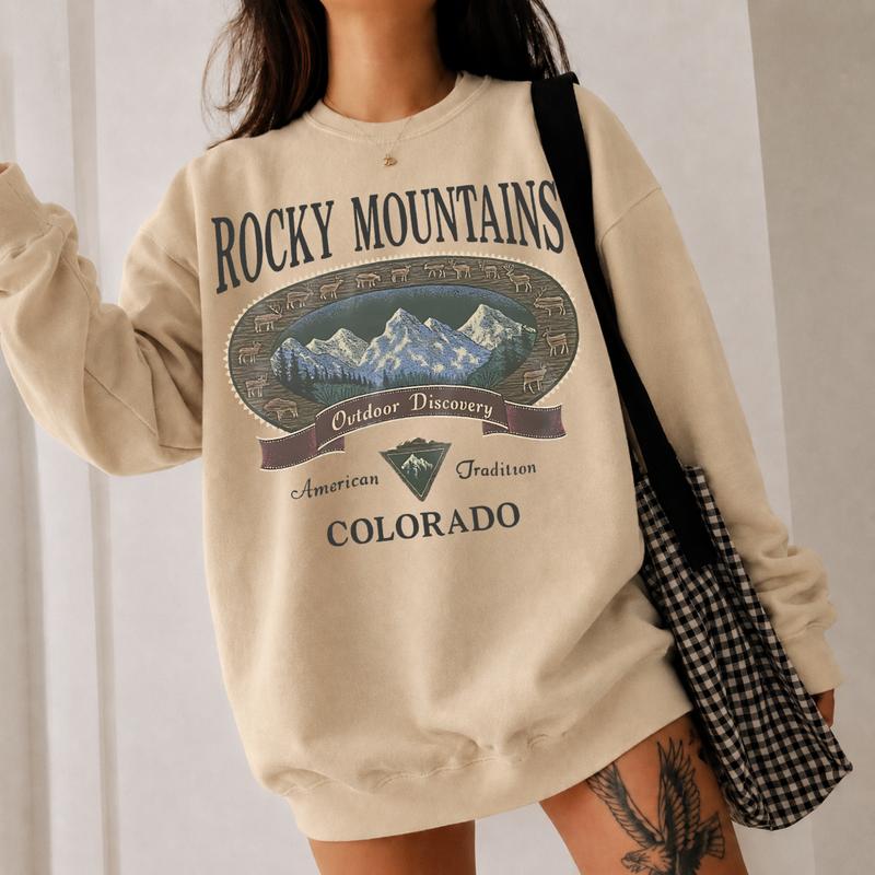 Vintage Rocky Mountains Colorado Sweatshirt, Retro 90s Hiking Crewneck, Outdoor Adventure Graphic Pullover, Nature Lover Gift
