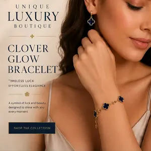 Blue Clover Bracelet Gold Plated with Coffee Bean style size 7in