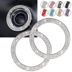 Car Bling Ring Crystal Stickers Rings Womens Decals 2pcs Push Start Button Ignition Sticker Interior Accessory For Women