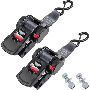 Retractable Ratchet Straps 2 inch x 6ft Boat Transom Tie Down Straps for Trailer - 3300lbs Break Strength, Heavy Duty Bolt-on Trailer Straps for Boat, Jet Ski, Motorcycles, ATV