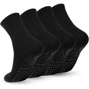 Pilates Yoga Socks with Grips for Women - Crew Length Ballet Barre Socks - Sticky Workout Hospital Socks