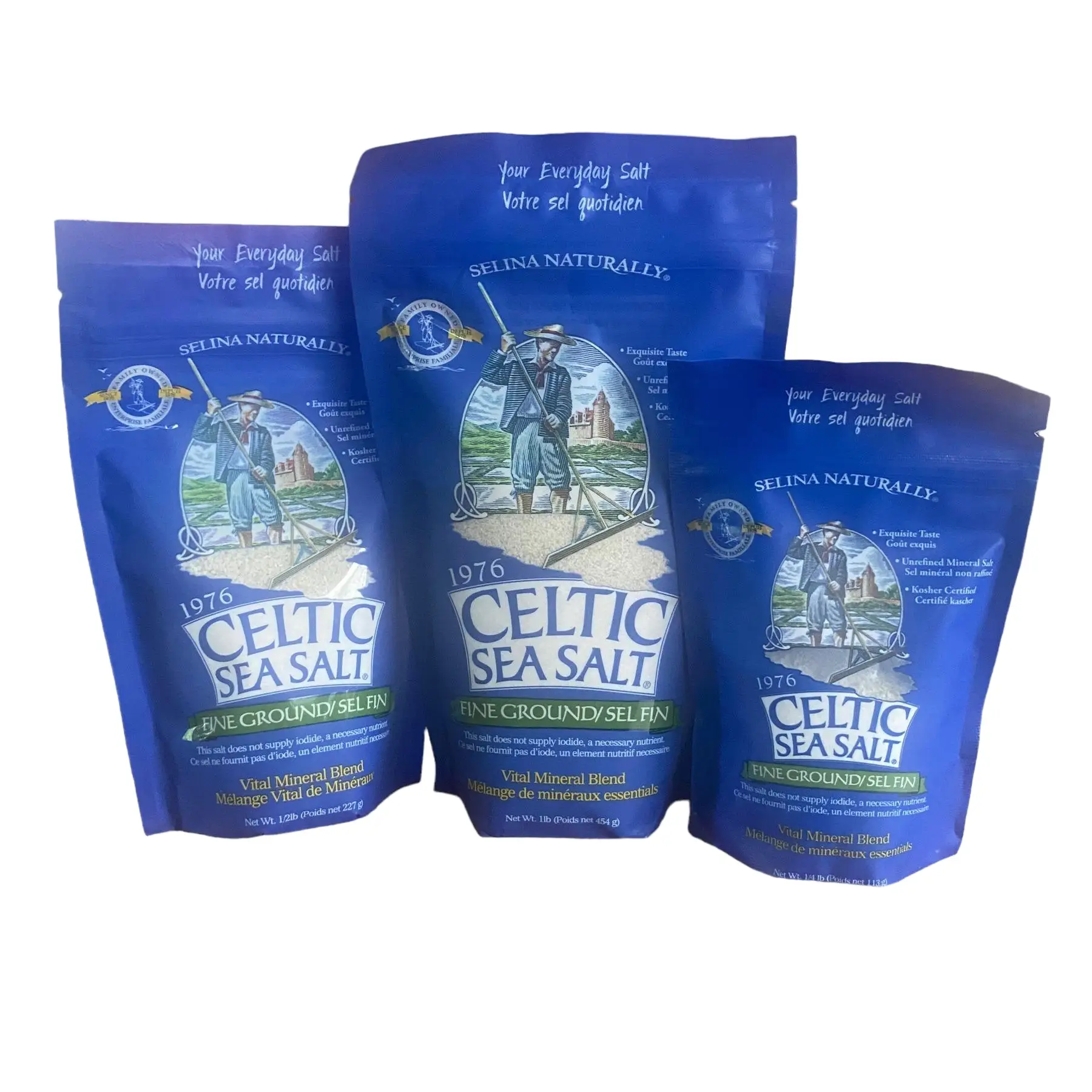 Celtic Sea Salt Fine Ground - 80+ Vital Minerals - Kosher Paleo - Resealable Bag Natural