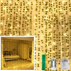 12 Pack Artificial Ivy Leaf  with 240 LED Window Curtain String Lights,   Vine  Garland,  for Wall Party Wedding Room  Kitchen Indoor & Outdoor Decoration