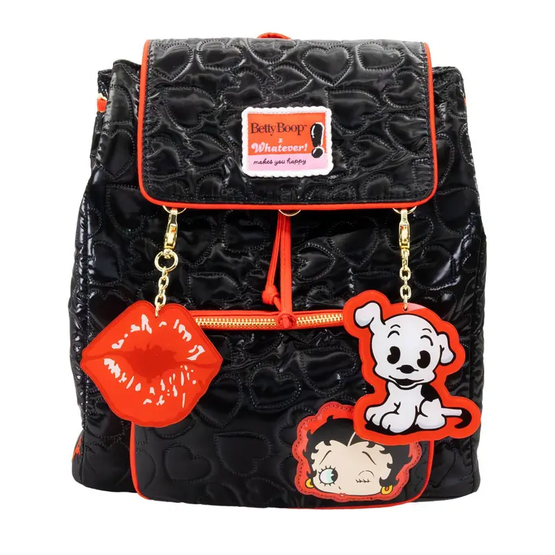 Whatever Makes You Happy Betty Boop Quilted Heart Trinket Backpack with Acrylic Charms