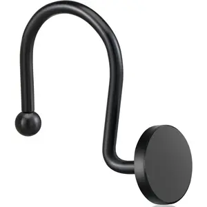 Shower Curtain Hooks, Black Shower Curtain Rings Rustproof Metal Round Decorative Shower Hooks Rings for Bathroom Shower Rods Curtains, Set of 12 Heavy Duty Solid Hooks