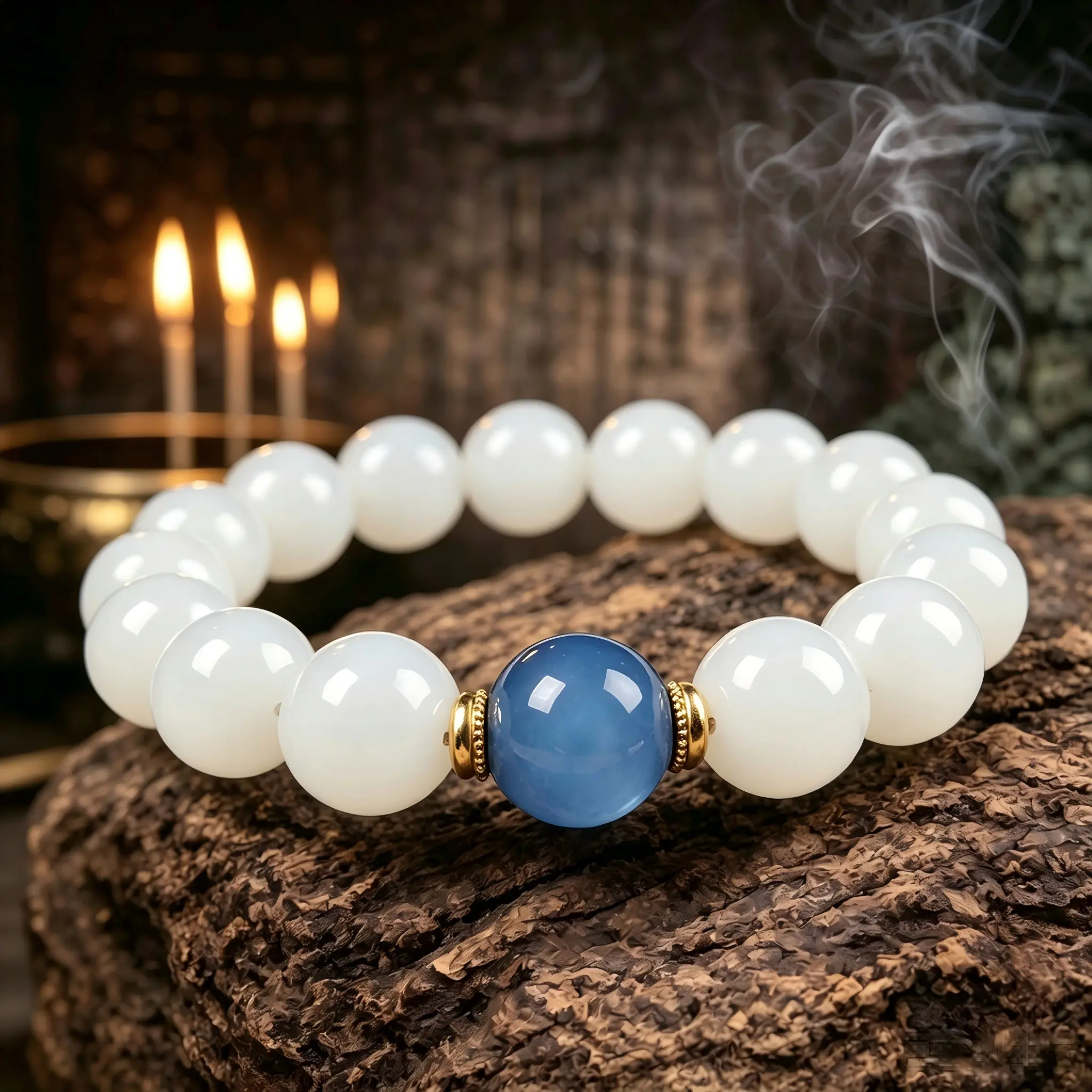 White Jade Blue Bracelet, Hand Tool Accessory for Enhancing Soulmate Connection and Boosting Love Luck