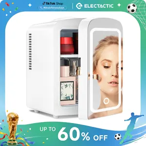 [DealsForYouDays] Electactic Compact Refrigerator, Skincare Fridge With Dimmable LED Light Mirror,4L 12oz Capacity, Portable Small Refrigerator for Cosmetics, Skin Care and Food , Ideal for Bedroom, Car, Office & Dorm,100% Freon-Free & Eco Friendly,White.