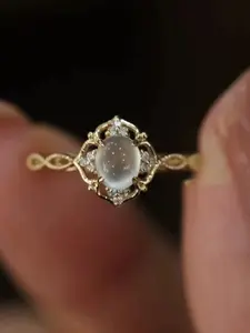 New Trendy Moonstone Open Ring for Women, Elegant Romantic Design, Sweet Braided Hollow Finger Ring, Hot Selling Fashion Jewelry, Beautiful Rings