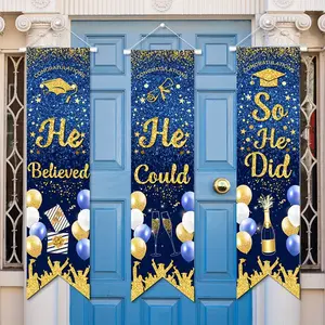 3pcs Graduation Party Decorations 2026, He Believed He Could so He Did Banner, Class of 2026 Grad Backdrop, Congratulations 2026, Party Decorations Banners