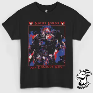 Warhammer 40K Night Lords T-Shirt – Ave Dominus Nox Graphic Tee, Chaos Space Marine Legion Shirt, Unisex Cotton Top for Sci-Fi Gamers & Collectors, Grimdark Fan Apparel