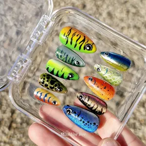 Gone Fishin' Assorted Fishing Lure Tackles, Luxury Press On Nails, Handmade Hand Painted Gel, Reusable