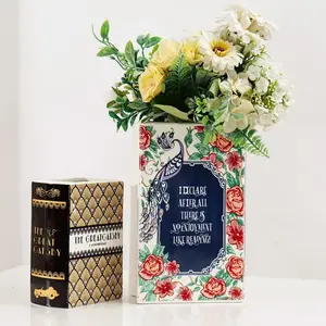 Ceramic Book-Shaped Vase, Creative Decorative Flower Holder, Waterproof Easy Clean, Ideal for Office Living Room Bedroom Cafe