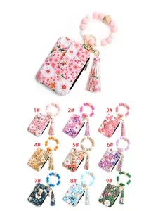 Unisex Silicone Keychain Card Holder, Floral Print Leather Wallet, ID & Credit Card Storage, Credit Card Organizer, Travel Bag Accessory