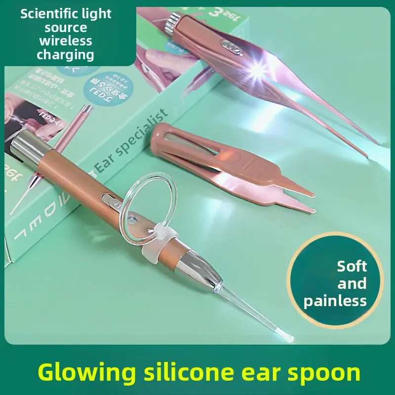 Baby Earwax Remover Earpick Flashlight - Gentle Cleaning Baby Ear Care Tool with Built-in Light, Safe Ear Spoon for Infants, Safe Removal, Ear Cleaning