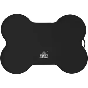 Super Design Dog Food Mat Dog Bowl Mat for Food and Water Silicone Non Spill Cat Feeding Mat Puppy Placemat Waterproof - 20.5" X 14.5", Black SUPERDESIGN