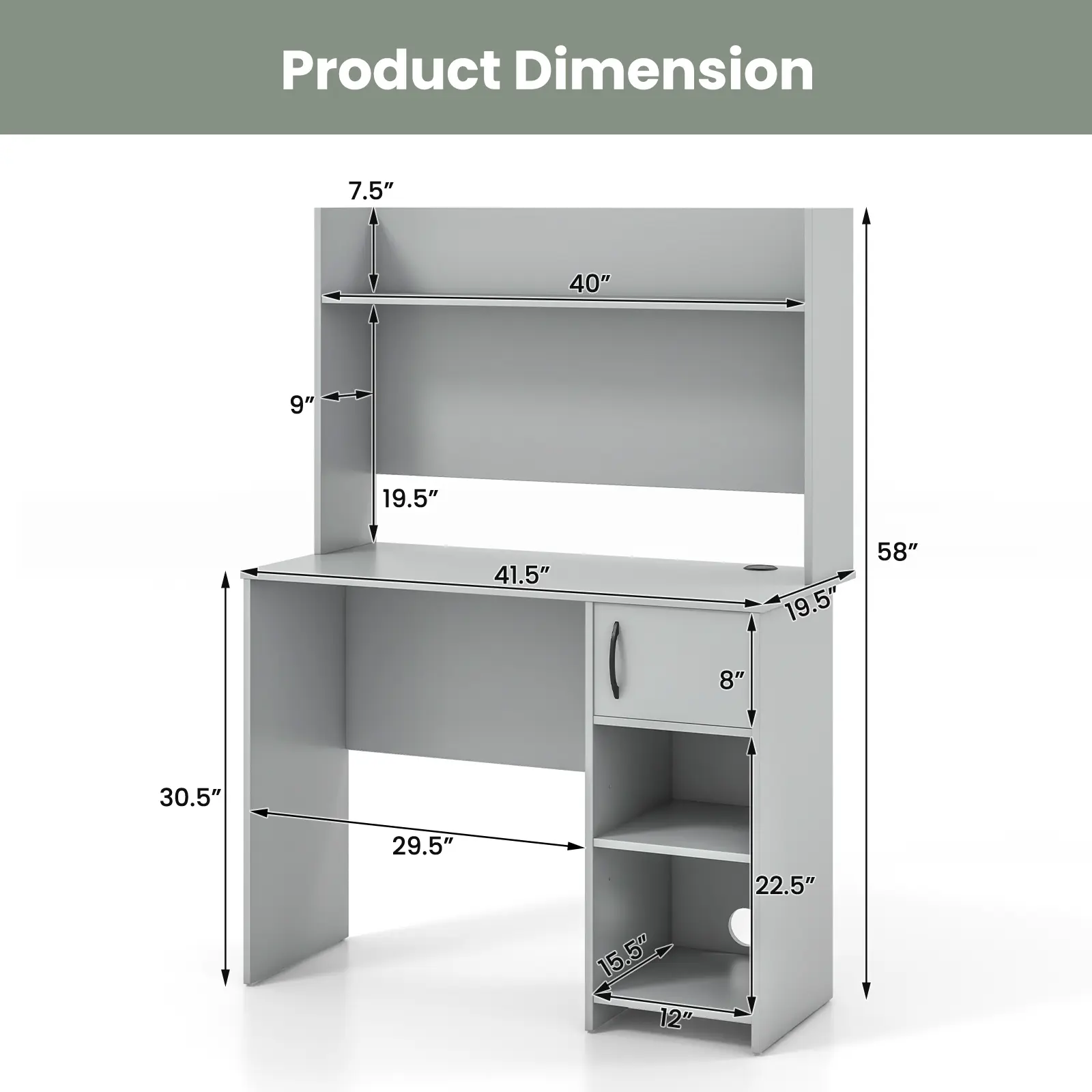 COSTWAY - Home Office Desk with Raised Display Shelf and 2 Open Shelves-Gray COSTWAY - Home Office Desk with Raised Display Shelf and 2 Open Shelves-Gray