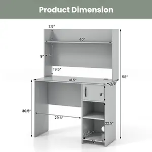 COSTWAY - Home Office Desk with Raised Display Shelf and 2 Open Shelves-Gray