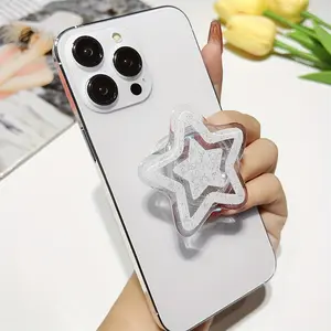 Star Glitter Cell Phone Stand, Adhesive Extendable Foldable, Fashion Elegant Mobile Accessory, Simple Design, Perfect Gift for Girls' Holidays Birthdays