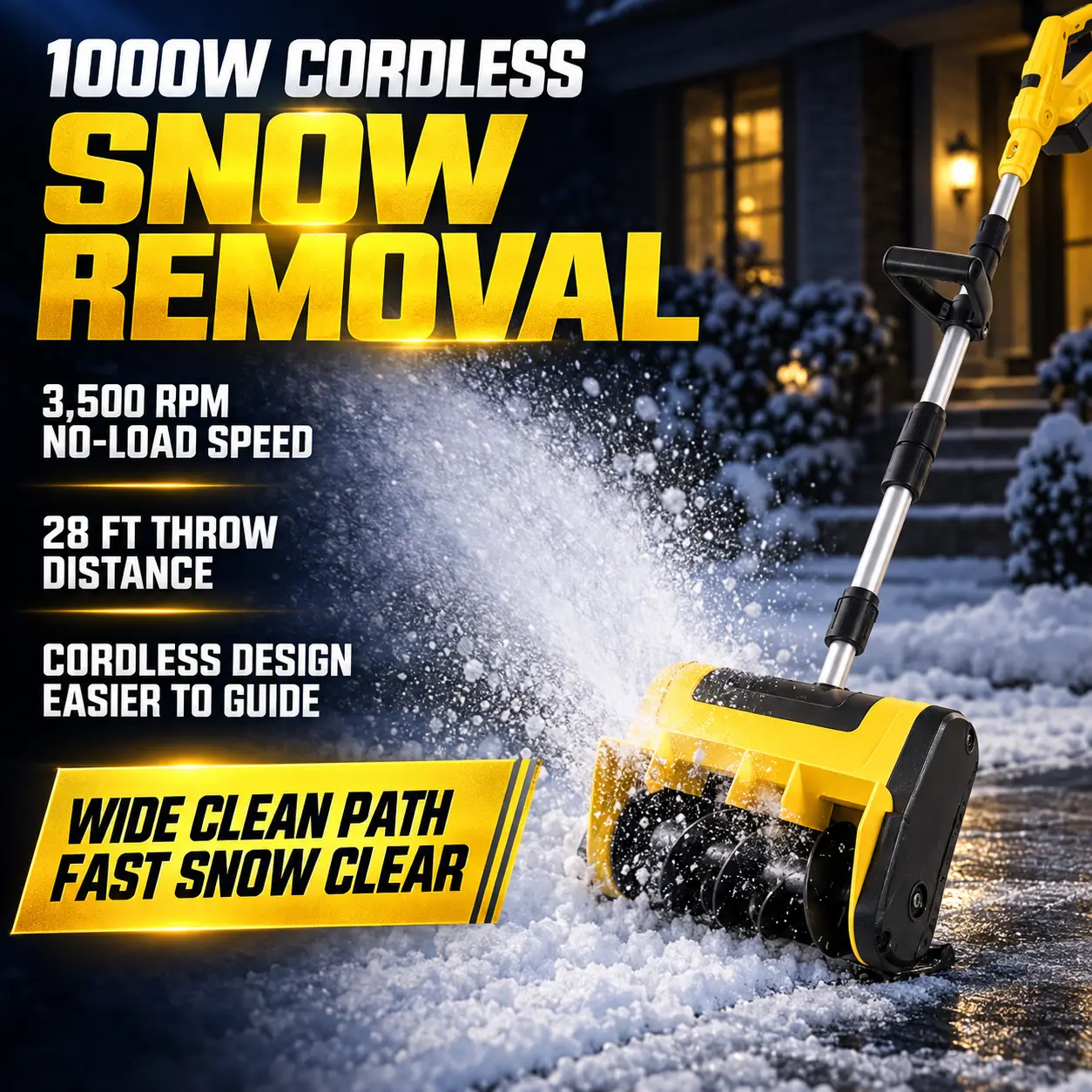 Winter Snow Removal | Cordless Brushless Snow Blower | Patio Walkway Driveway Clearing | Upgraded with 2×4.0Ah Batteries & Charger | Adjustable Chute Wheels 80CM Working Width Snow Thrower