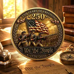 America 250 Challenge Coin, 1776–2026 Commemorative Coin,USA Independence Anniversary Collectible,Patriotic Military Gift,We The People Coin