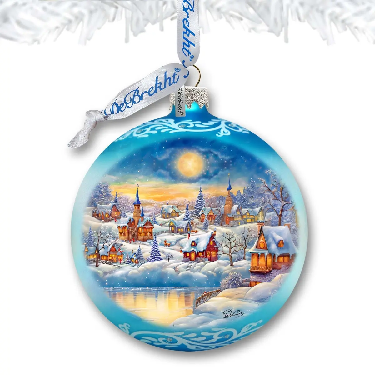 Designocracy 73377 Traditional Satin Glass Christmas Tree Ornament - 3 x 3.5 in. Ball Decor with Santa, Snowman, Painting for Vintage Christmas Decor, Collectibles, All Ages Magic Winter Village, Handmade