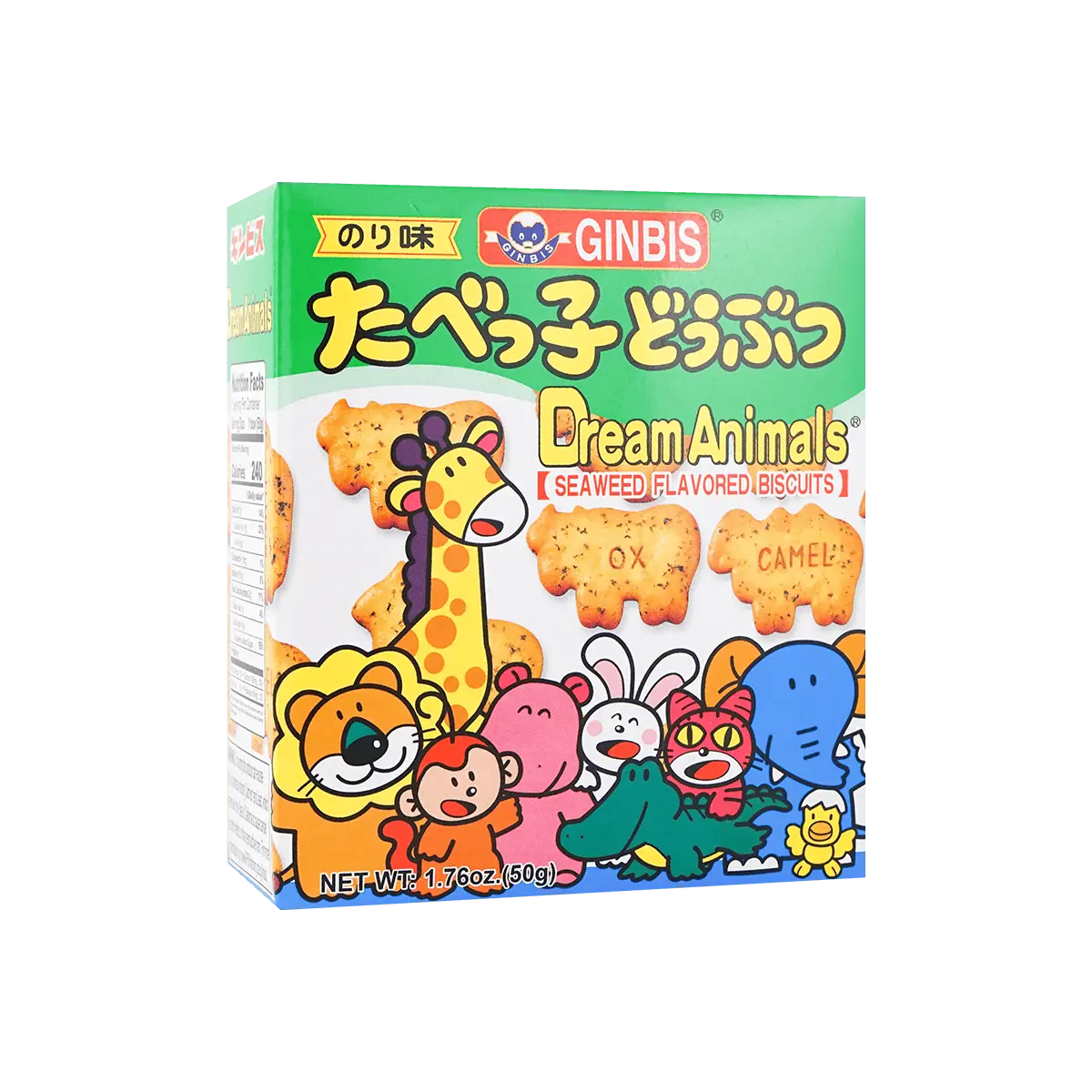 GINBIS Japanese Seaweed Flavor Animal Crackers 50g - Crispy & Savory Snack for Kids & Adults