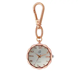 OIDEA Elegant Geometric Pocket Watch for Nurses, Diamond-Cut Rose Gold Case with Carabiner Clip, 1ATM Splash-Resistant for Everyday Carry