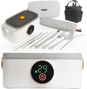 CURRENT Portable Electric Lunch Box, 60w 1L Capacity - Cordless Heated Lunch Box for Office, Car, and Outdoor Use - 158°F Heat, BPA Free Heated Lunch Box - Includes Insulated Bag and White Cutlery Set