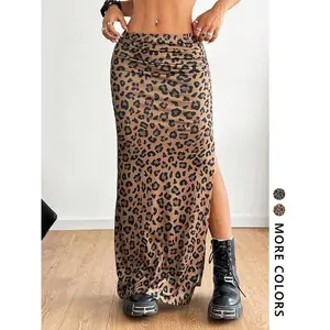 Women's Leopard Print Slit Hem Skirt, Fashion Casual Long Skirt for Daily Outdoor Wear, Ladies Bottoms for Summer(Sheet)