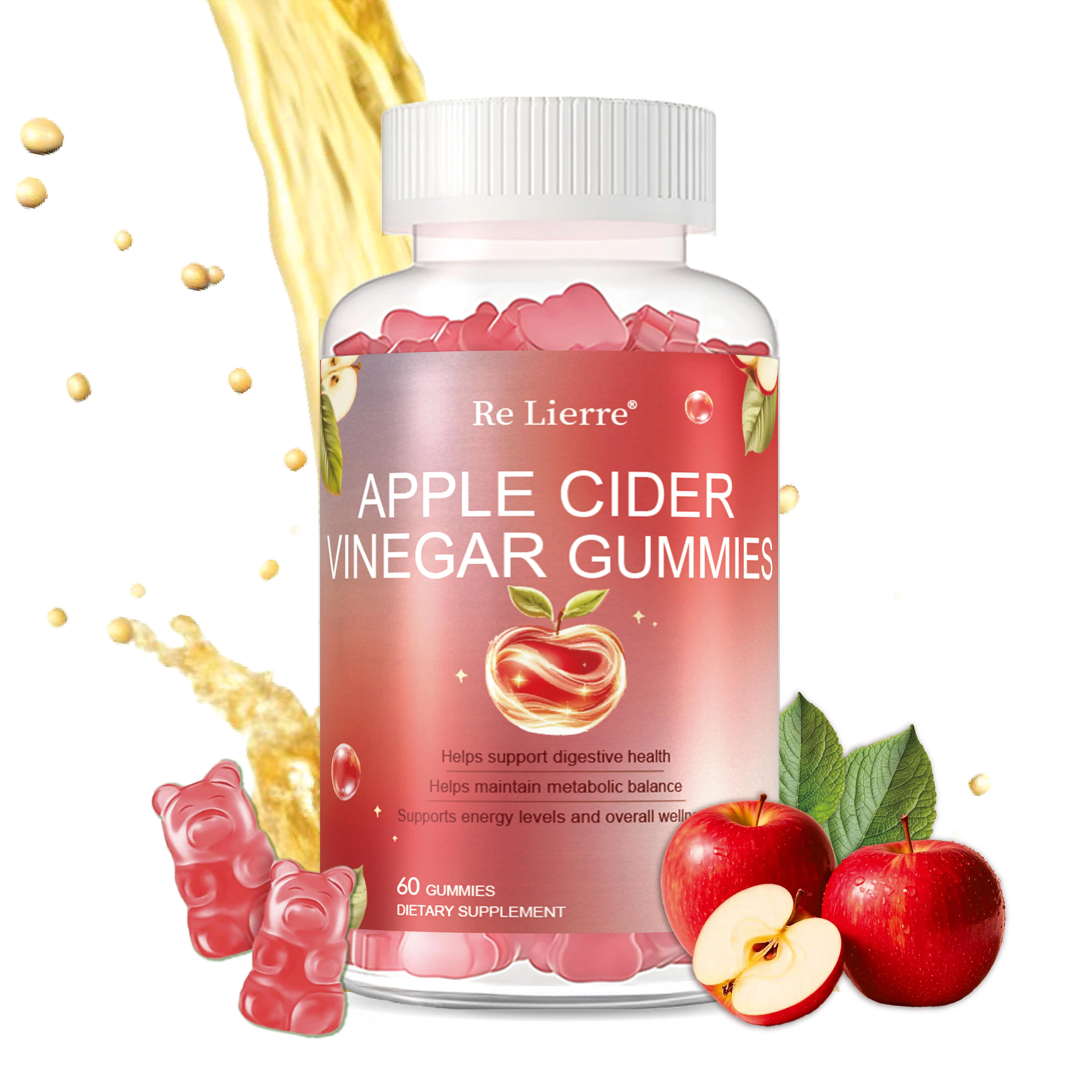 Re Lierre Apple Cider Vinegar Gummy Vitamins - 60 Count - Gelatin-Free Gluten-Free Vegan Non-GMO - Supports Digestion & Gut Health - Deliciously Deliv