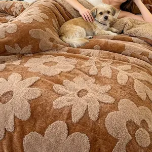 Comfortable Floral Pattern Flannel Blanket, Super Soft Plush Nap Sleep Cover, Multiple Colors Available, King/queen Size, Home & Office Use