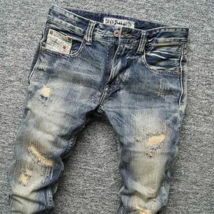 2026   New Fashion Casual Solid Color Vintage Ripped Jeans Men's Slim Comfortable Elastic High-Quality Jeans