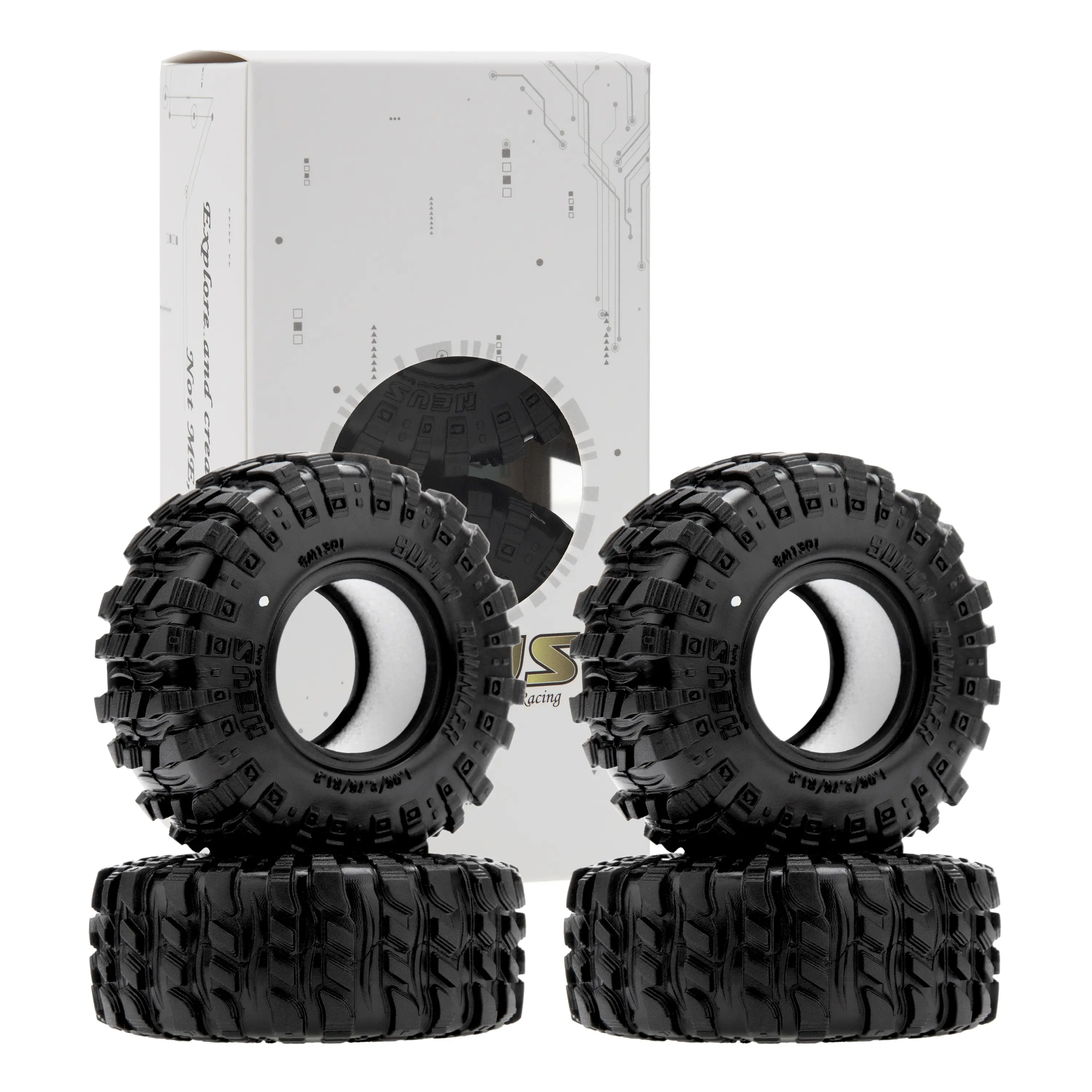 MEUS RACING 1.3 Beadlock Wheel & MS6 Rubber Super Bouncer Tires - Super Grippy, 1.06/2.76/R1.3, High Traction Mud Terrain, C10 Compatible with TRX4M SCX24 FCX24 AX24 Gladiator Defender Bronco 1/24 1/18 Models, #M1301